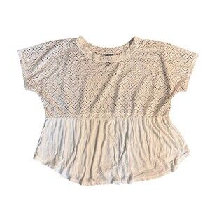 Buckle Daytrip Women’s XL Cream Short Sleeve Babydoll Crochet Peplum Top Blouse